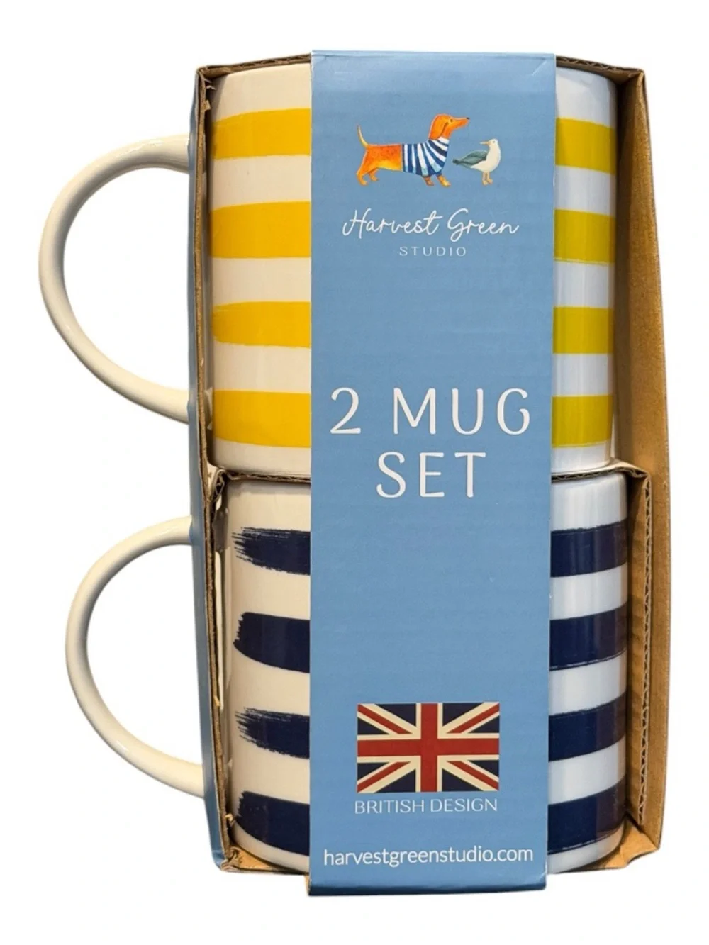 Harvest Green Studio 2 Mug Set Striped Ceramic Coffee Cups British Design - Picture 2 of 5